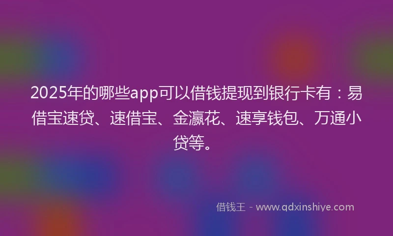 2025年的哪些app可以借钱提现到银行卡有：易借宝速贷、速借宝、金瀛花、速享钱包、万通小贷等。