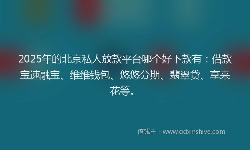2025年的北京私人放款平台哪个好下款有：借款宝速融宝、维维钱包、悠悠分期、翡翠贷、享来花等。