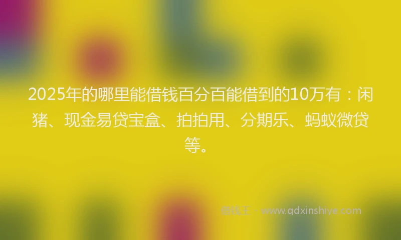 2025年的哪里能借钱百分百能借到的10万有：闲猪、现金易贷宝盒、拍拍用、分期乐、蚂蚁微贷等。