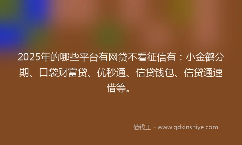 2025年的哪些平台有网贷不看征信有：小金鹤分期、口袋财富贷、优秒通、信贷钱包、信贷通速借等。