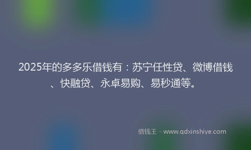 2025年的多多乐借钱有：苏宁任性贷、微博借钱、快融贷、永卓易购、易秒通等。