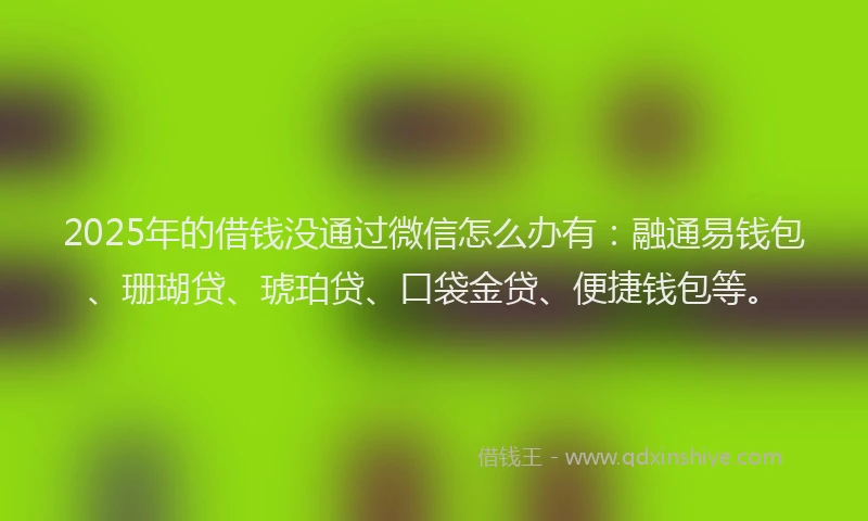 2025年的借钱没通过微信怎么办有：融通易钱包、珊瑚贷、琥珀贷、口袋金贷、便捷钱包等。