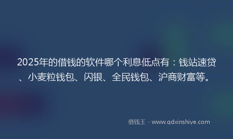 2025年的借钱的软件哪个利息低点有：钱站速贷、小麦粒钱包、闪银、全民钱包、沪商财富等。