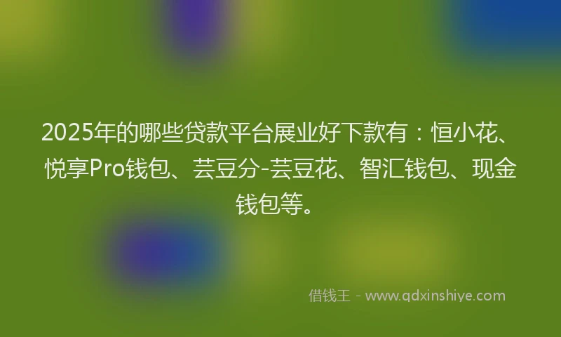 2025年的哪些贷款平台展业好下款有：恒小花、悦享Pro钱包、芸豆分-芸豆花、智汇钱包、现金钱包等。