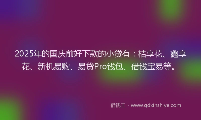2025年的国庆前好下款的小贷有：桔享花、鑫享花、新机易购、易贷Pro钱包、借钱宝易等。