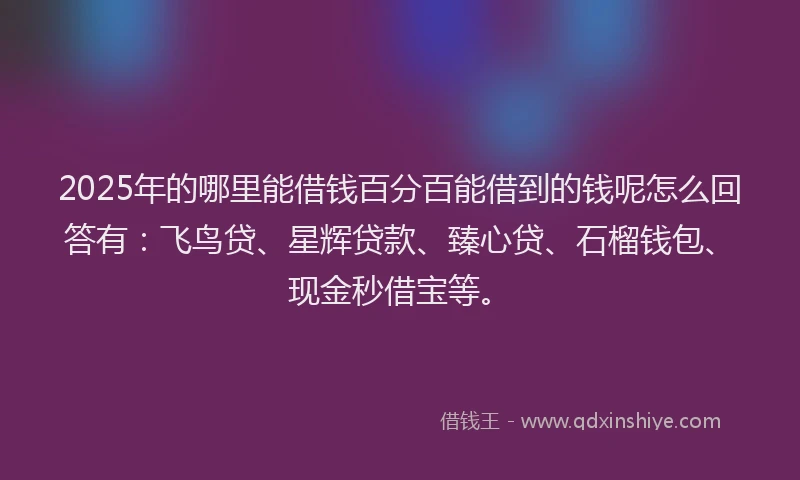 2025年的哪里能借钱百分百能借到的钱呢怎么回答有：飞鸟贷、星辉贷款、臻心贷、石榴钱包、现金秒借宝等。