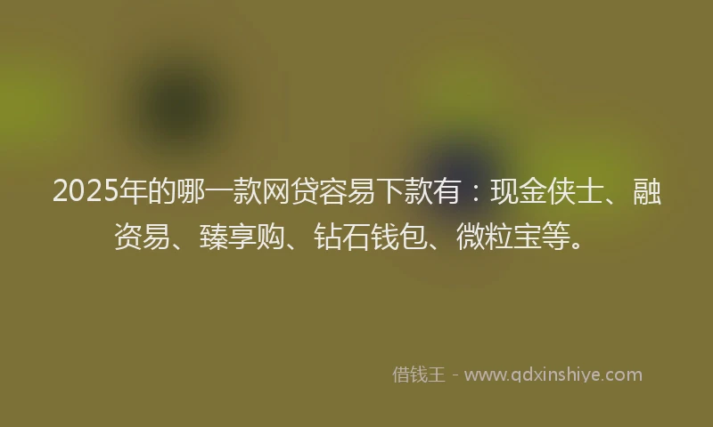 2025年的哪一款网贷容易下款有:现金侠士、融资易、臻享购、钻石钱包、微粒宝等。