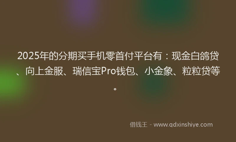 2025年的分期买手机零首付平台有：现金白鸽贷、向上金服、瑞信宝Pro钱包、小金象、粒粒贷等。