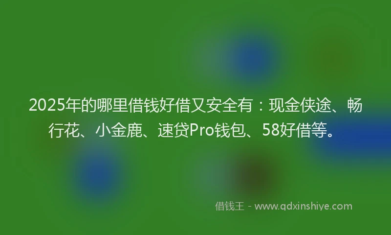 2025年的哪里借钱好借又安全有：现金侠途、畅行花、小金鹿、速贷Pro钱包、58好借等。