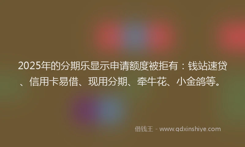 2025年的分期乐显示申请额度被拒有：钱站速贷、信用卡易借、现用分期、牵牛花、小金鸽等。