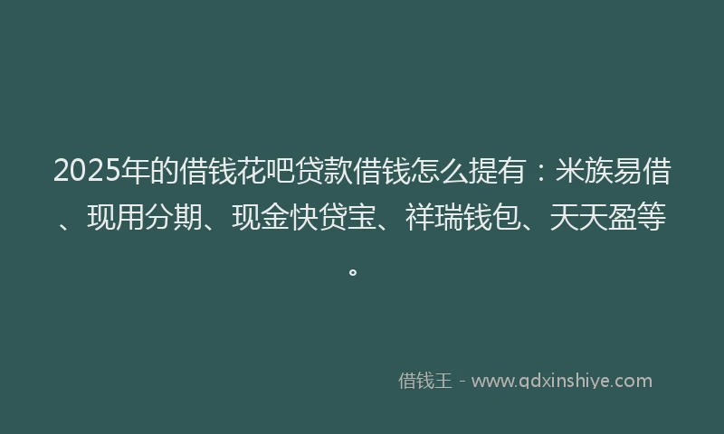 2025年的借钱花吧贷款借钱怎么提有：米族易借、现用分期、现金快贷宝、祥瑞钱包、天天盈等。