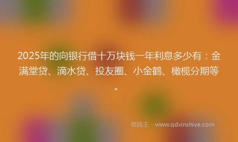 2025年的向银行借十万块钱一年利息多少有：金满堂贷、滴水贷、投友圈、小金鹤、橄榄分期等。