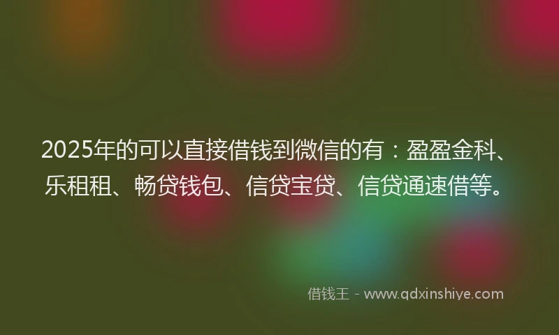 2025年的可以直接借钱到微信的有：盈盈金科、乐租租、畅贷钱包、信贷宝贷、信贷通速借等。