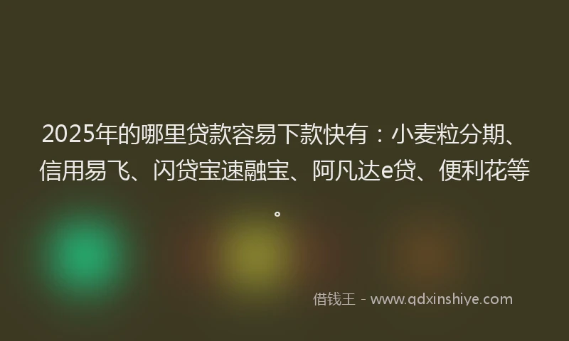 2025年的哪里贷款容易下款快有：小麦粒分期、信用易飞、闪贷宝速融宝、阿凡达e贷、便利花等。