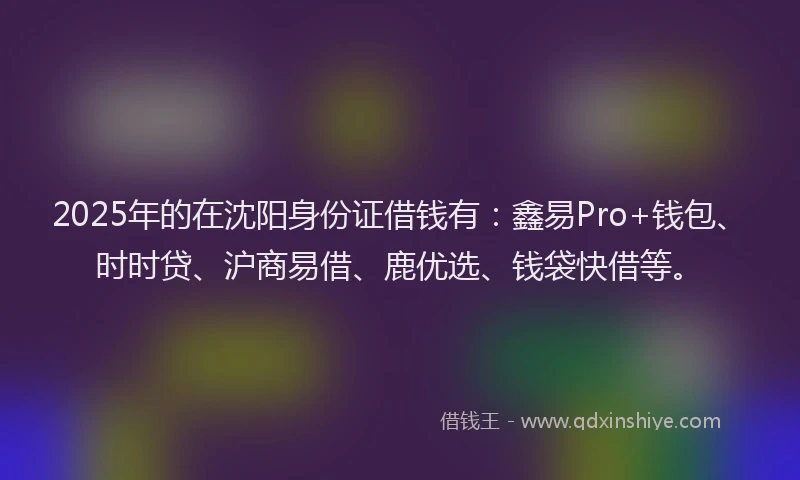 2025年的在沈阳身份证借钱有：鑫易Pro+钱包、时时贷、沪商易借、鹿优选、钱袋快借等。