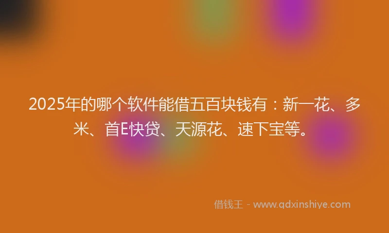 2025年的哪个软件能借五百块钱有：新一花、多米、首E快贷、天源花、速下宝等。
