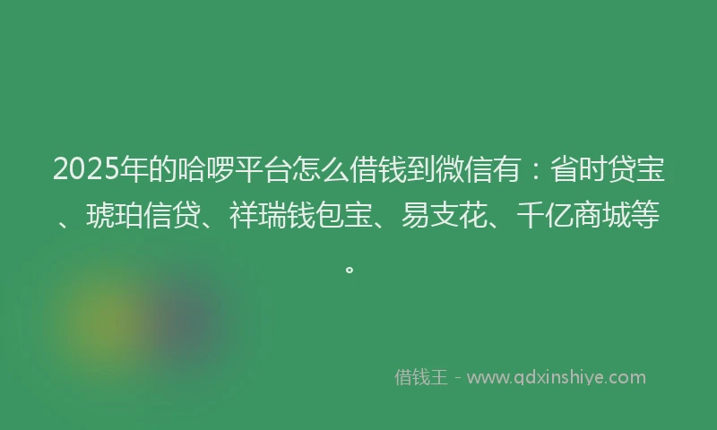 2025年的哈啰平台怎么借钱到微信有：省时贷宝、琥珀信贷、祥瑞钱包宝、易支花、千亿商城等。