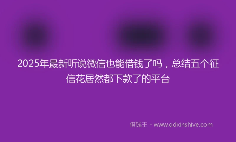 2025年最新听说微信也能借钱了吗，总结五个征信花居然都下款了的平台