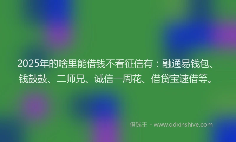 2025年的啥里能借钱不看征信有：融通易钱包、钱鼓鼓、二师兄、诚信一周花、借贷宝速借等。