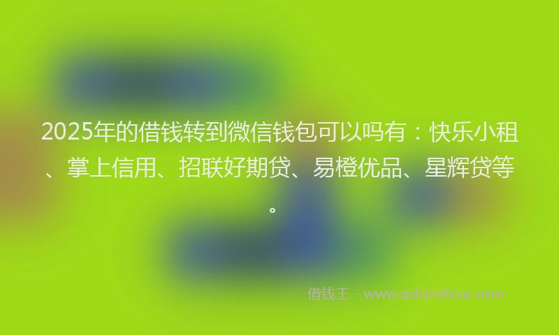 2025年的借钱转到微信钱包可以吗有：快乐小租、掌上信用、招联好期贷、易橙优品、星辉贷等。