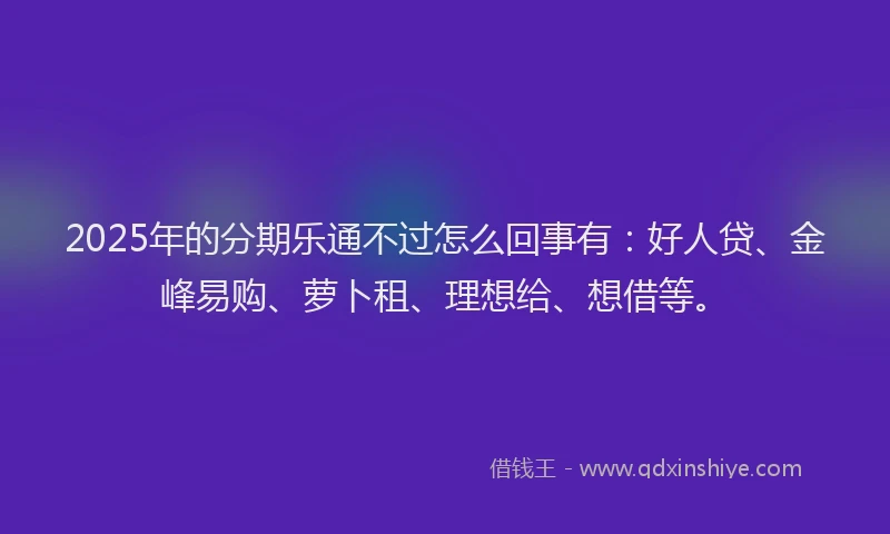 2025年的分期乐通不过怎么回事有：好人贷、金峰易购、萝卜租、理想给、想借等。