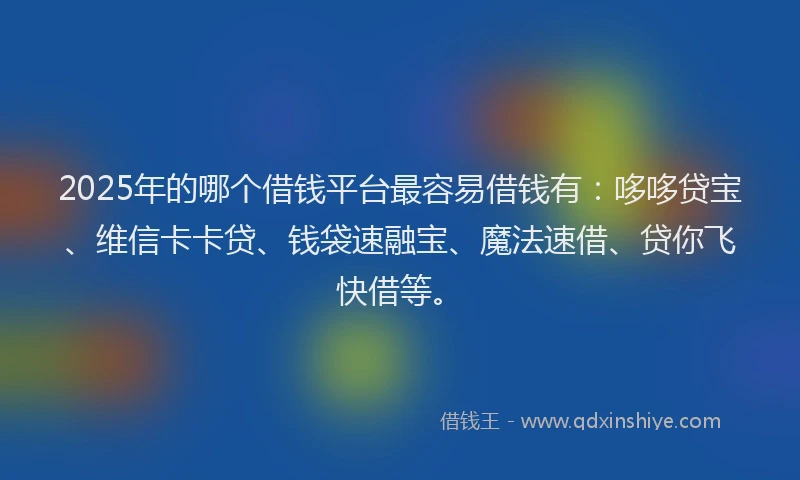2025年的哪个借钱平台最容易借钱有：哆哆贷宝、维信卡卡贷、钱袋速融宝、魔法速借、贷你飞快借等。