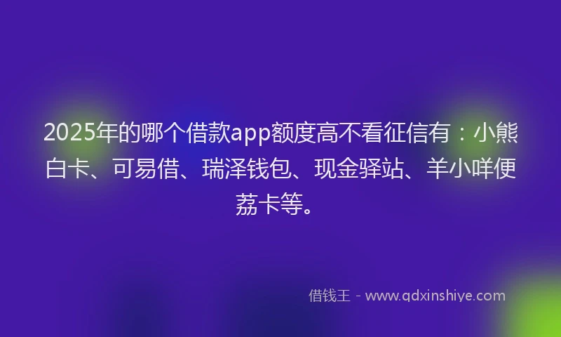 2025年的哪个借款app额度高不看征信有：小熊白卡、可易借、瑞泽钱包、现金驿站、羊小咩便荔卡等。