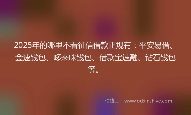 2025年的哪里不看征信借款正规有：平安易借、金速钱包、哆来咪钱包、借款宝速融、钻石钱包等。
