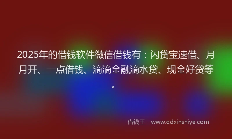 2025年的借钱软件微信借钱有：闪贷宝速借、月月开、一点借钱、滴滴金融滴水贷、现金好贷等。