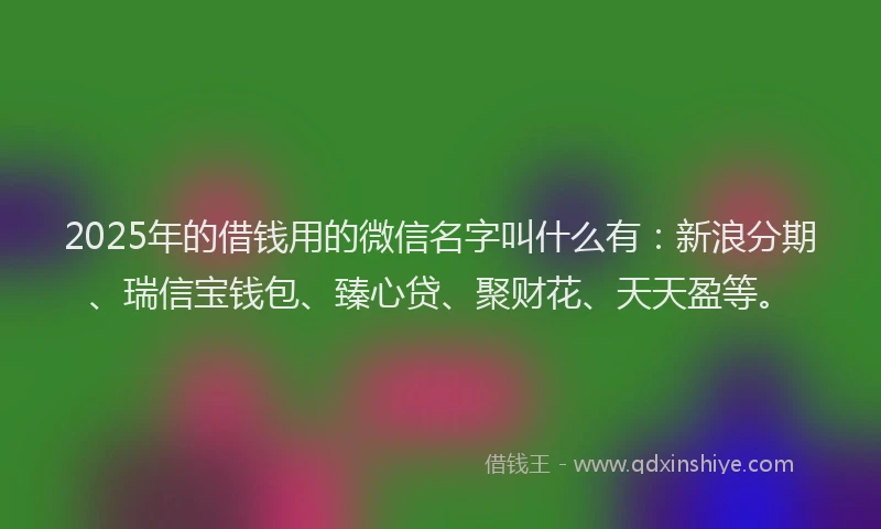 2025年的借钱用的微信名字叫什么有：新浪分期、瑞信宝钱包、臻心贷、聚财花、天天盈等。