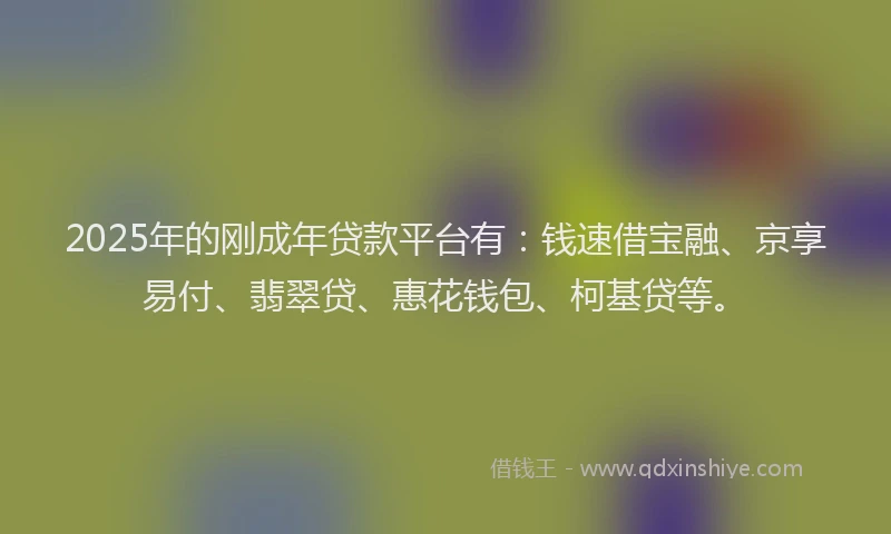 2025年的刚成年贷款平台有：钱速借宝融、京享易付、翡翠贷、惠花钱包、柯基贷等。