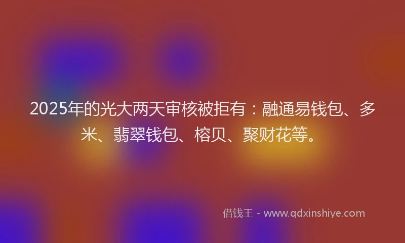 2025年的光大两天审核被拒有：融通易钱包、多米、翡翠钱包、榕贝、聚财花等。