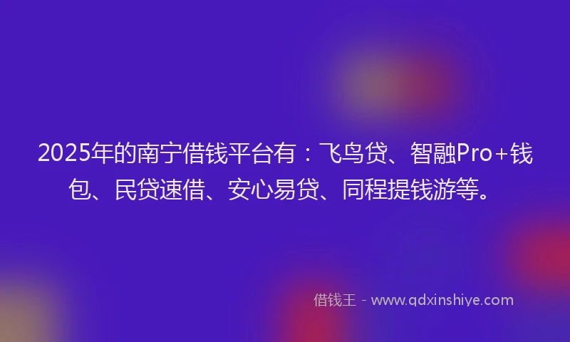 2025年的南宁借钱平台有：飞鸟贷、智融Pro+钱包、民贷速借、安心易贷、同程提钱游等。