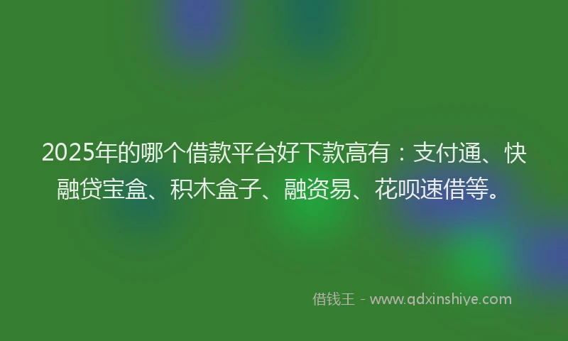2025年的哪个借款平台好下款高有：支付通、快融贷宝盒、积木盒子、融资易、花呗速借等。