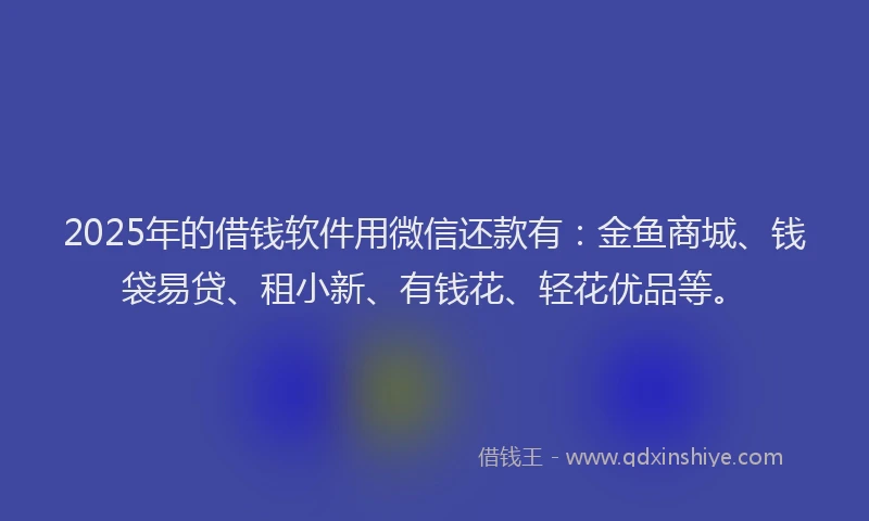 2025年的借钱软件用微信还款有：金鱼商城、钱袋易贷、租小新、有钱花、轻花优品等。