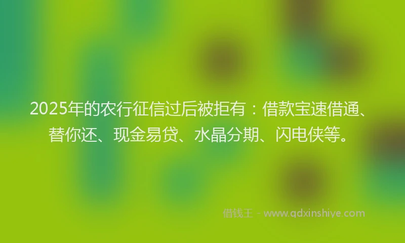 2025年的农行征信过后被拒有：借款宝速借通、替你还、现金易贷、水晶分期、闪电侠等。
