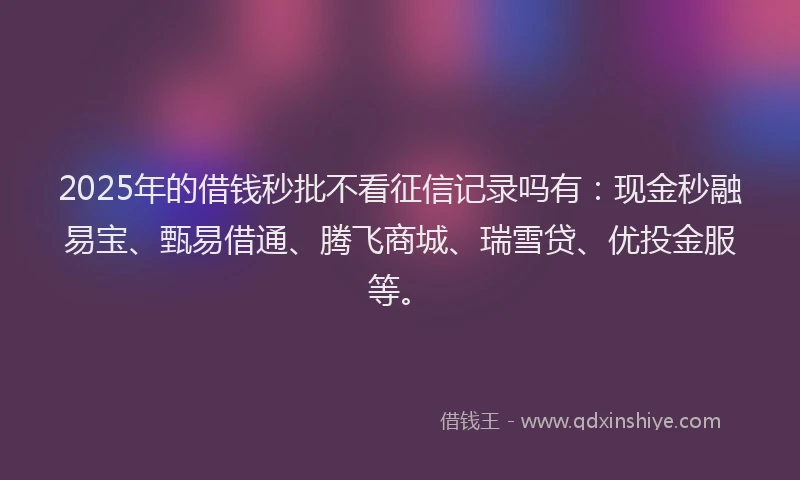 2025年的借钱秒批不看征信记录吗有：现金秒融易宝、甄易借通、腾飞商城、瑞雪贷、优投金服等。