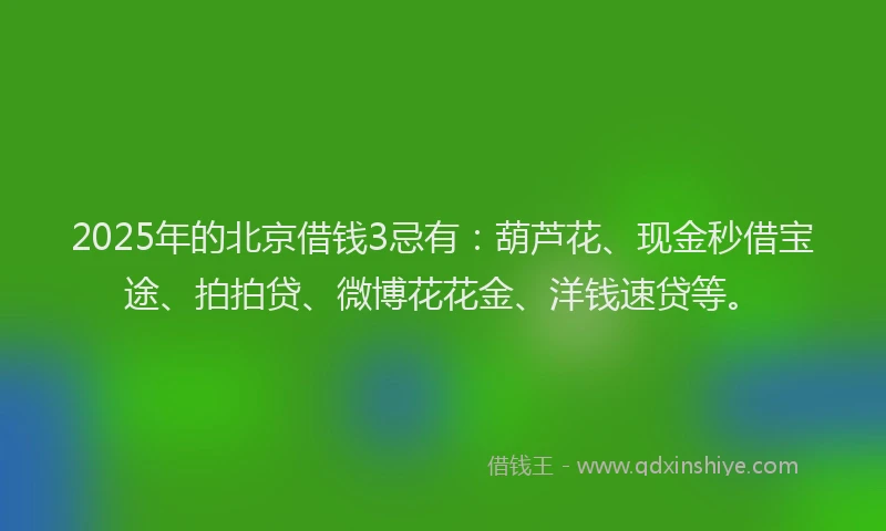 2025年的北京借钱3忌有：葫芦花、现金秒借宝途、拍拍贷、微博花花金、洋钱速贷等。
