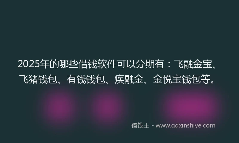 2025年的哪些借钱软件可以分期有：飞融金宝、飞猪钱包、有钱钱包、疾融金、金悦宝钱包等。