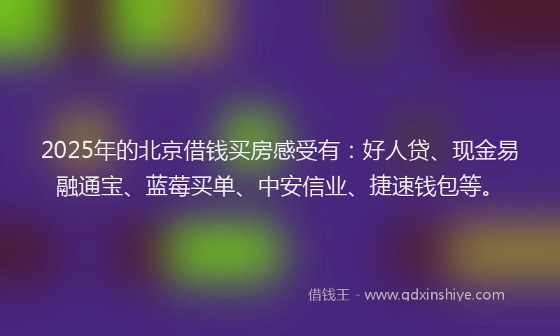 2025年的北京借钱买房感受有：好人贷、现金易融通宝、蓝莓买单、中安信业、捷速钱包等。