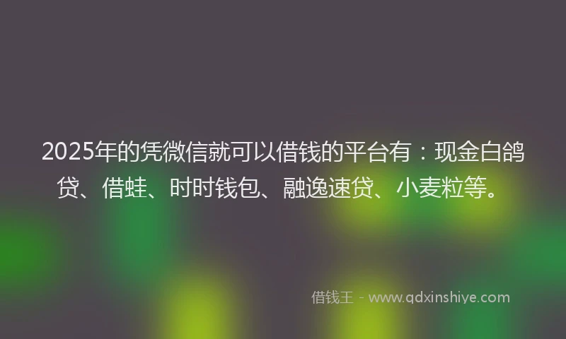 2025年的凭微信就可以借钱的平台有：现金白鸽贷、借蛙、时时钱包、融逸速贷、小麦粒等。