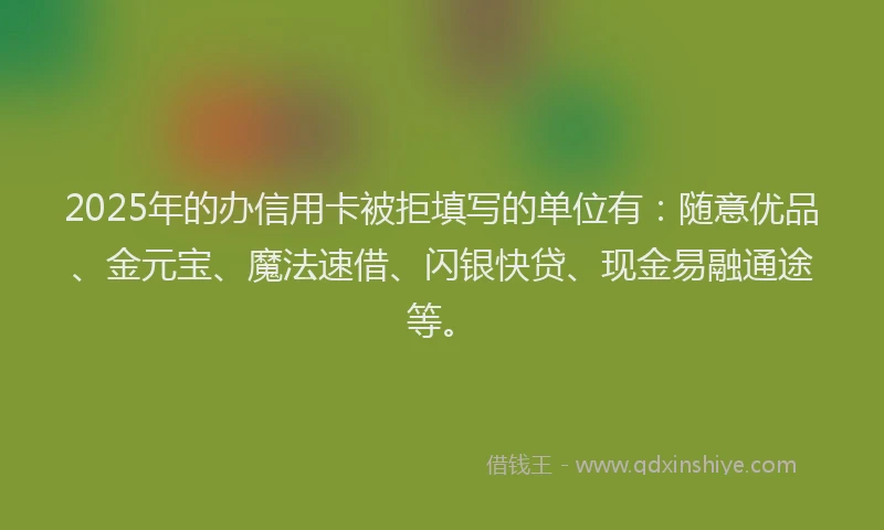 2025年的办信用卡被拒填写的单位有：随意优品、金元宝、魔法速借、闪银快贷、现金易融通途等。