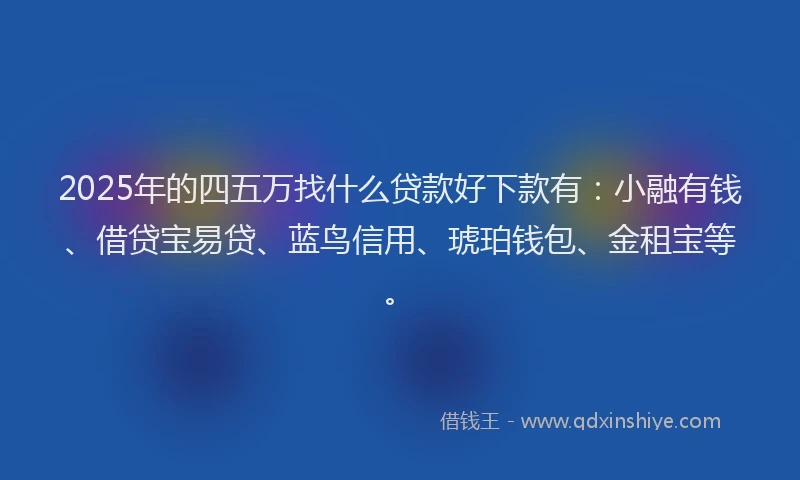 2025年的四五万找什么贷款好下款有：小融有钱、借贷宝易贷、蓝鸟信用、琥珀钱包、金租宝等。