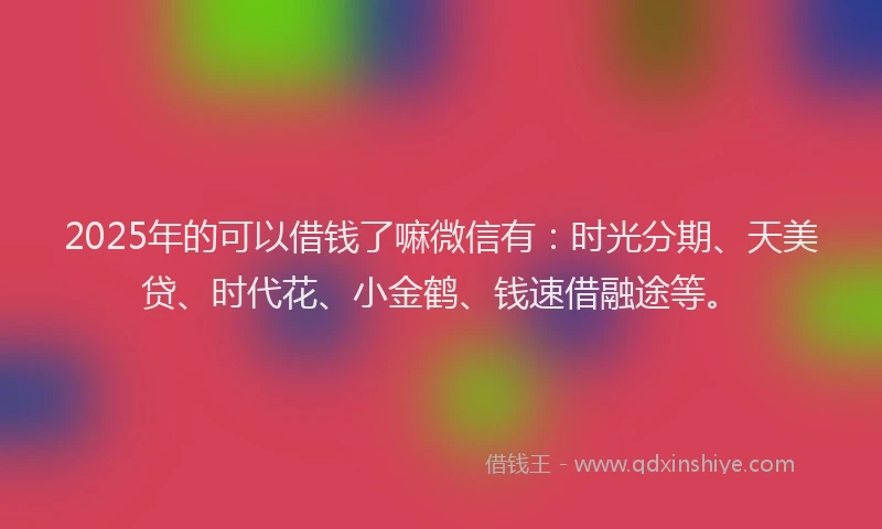 2025年的可以借钱了嘛微信有：时光分期、天美贷、时代花、小金鹤、钱速借融途等。