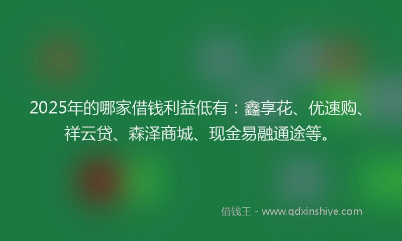 2025年的哪家借钱利益低有：鑫享花、优速购、祥云贷、森泽商城、现金易融通途等。