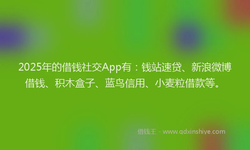 2025年的借钱社交App有：钱站速贷、新浪微博借钱、积木盒子、蓝鸟信用、小麦粒借款等。