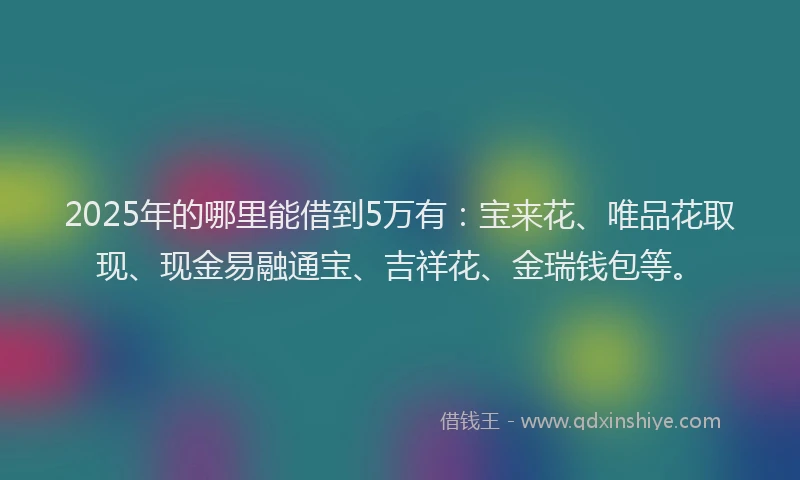 2025年的哪里能借到5万有：宝来花、唯品花取现、现金易融通宝、吉祥花、金瑞钱包等。