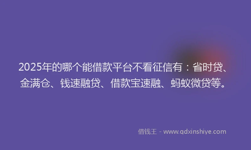 2025年的哪个能借款平台不看征信有：省时贷、金满仓、钱速融贷、借款宝速融、蚂蚁微贷等。