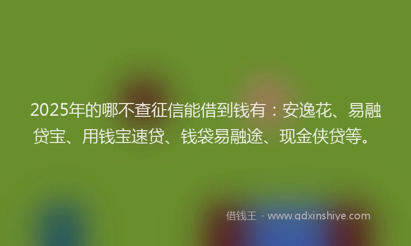 2025年的哪不查征信能借到钱有：安逸花、易融贷宝、用钱宝速贷、钱袋易融途、现金侠贷等。