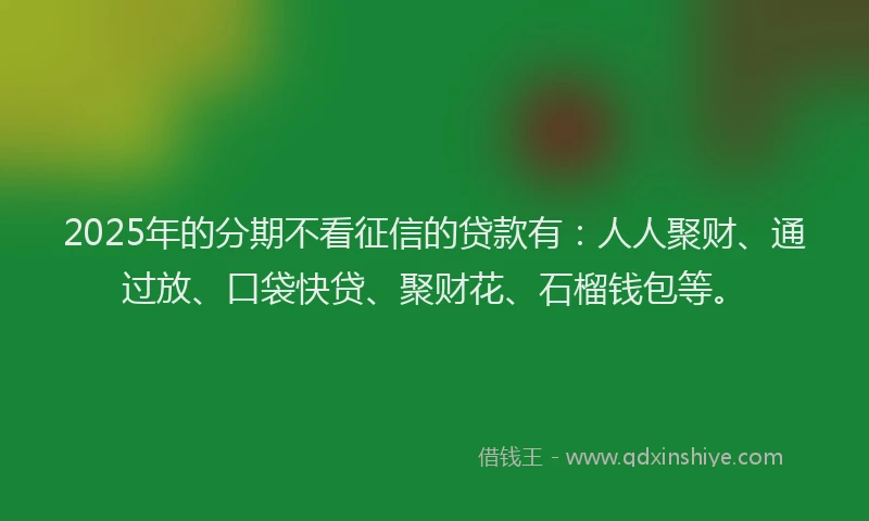 2025年的分期不看征信的贷款有：人人聚财、通过放、口袋快贷、聚财花、石榴钱包等。